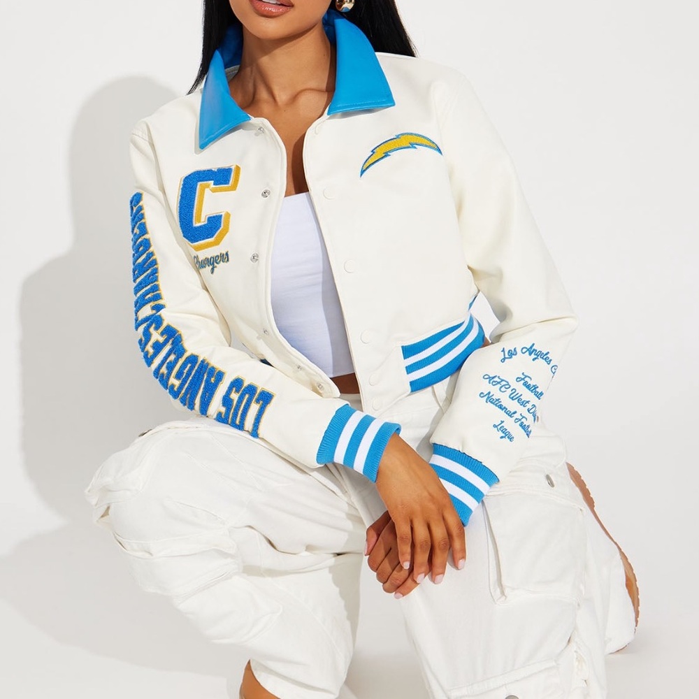 LA Chargers White and Blue Varsity Jacket